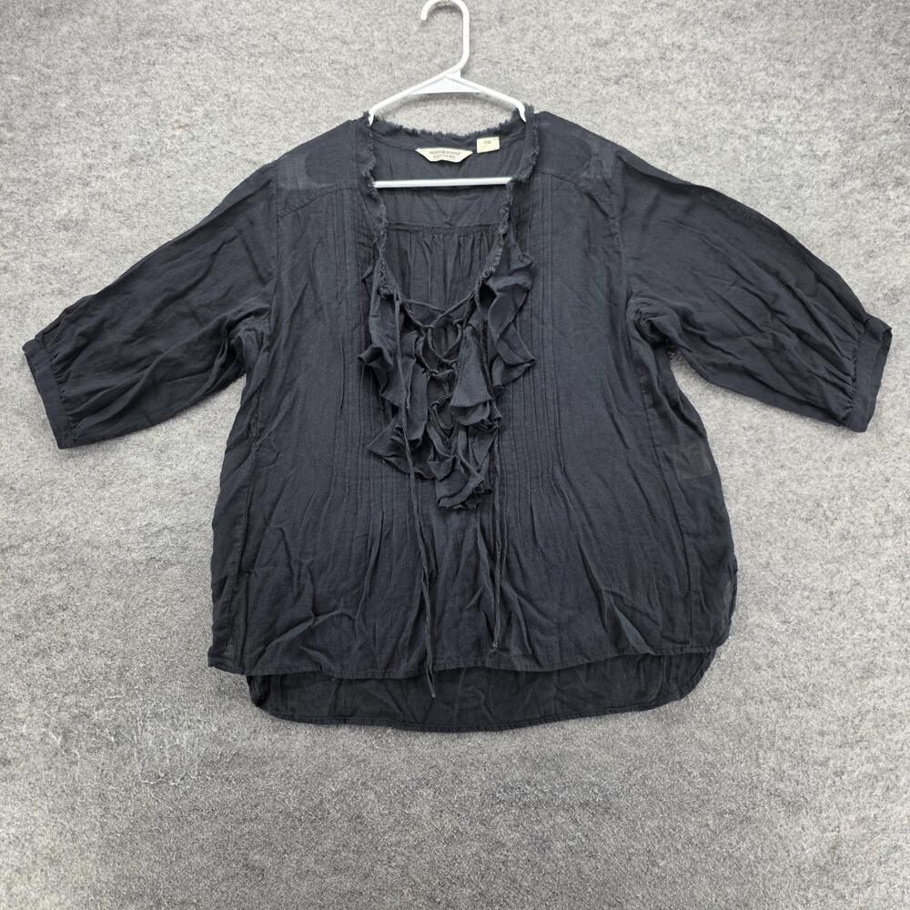 Denim & Supply Ralph Lauren Blouse Tunic Womens S Black V-Neck 3/4 Sleeve Ruffle